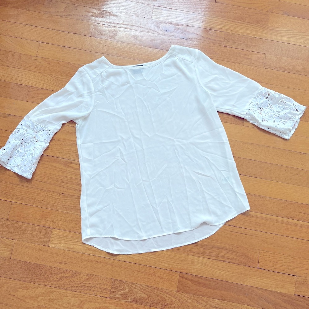 Van Heusen white top with lace sleeve, medium